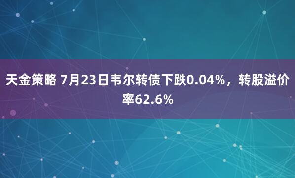 天金策略 7月23日韦尔转债下跌0.04%，转股溢价率62.6%